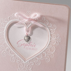 Faire-part naissance baptême chic fille rose cœur Belarto Naissance 2020 610002