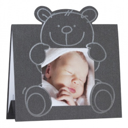 Faire-part de naissance porte photo gris peluche dorure argentée  BUROMAC Pirouette 501.220