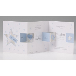 Faire-part naissance baptême pop-up élégant garçon bleu étoile Belarto Naissance 2020 610007