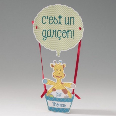 Faire-part naissance fantaisie girafon dans montgolfiere  Belarto Happy Baby 715035