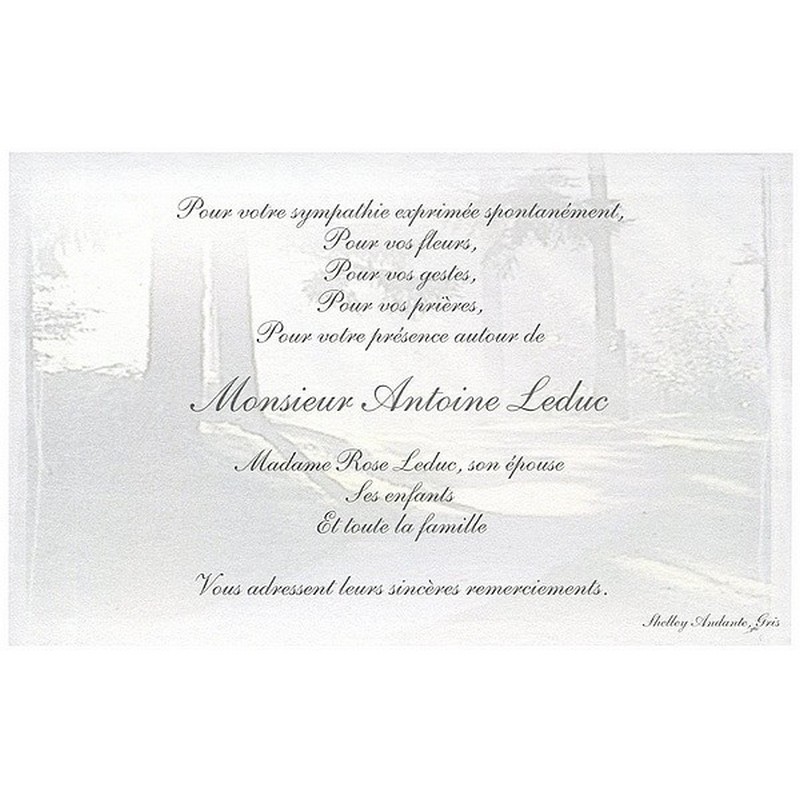 Carte de remerciement décès, deuil, funérailles ...
