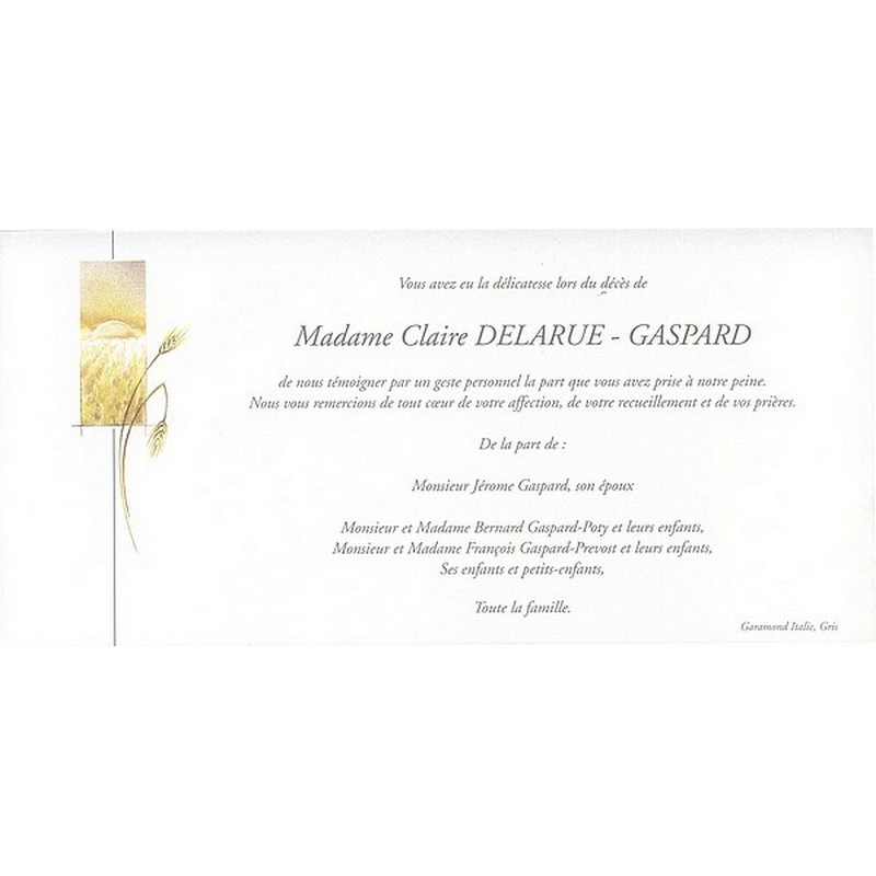 Carte de remerciement décès deuil condoléances obseques ...
