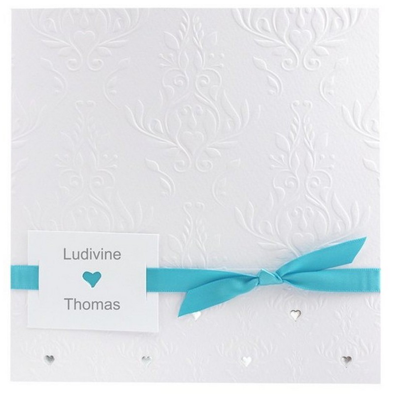 faire part mariage blanc arabesque ruban turquoise r 233 galb faire part mariage blanc arabesque ruban turquoise r 233 galb