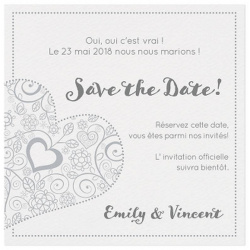 Carte lunch ou remerciements chic blanche coeurs gris-bleu BELARTO Love 726564