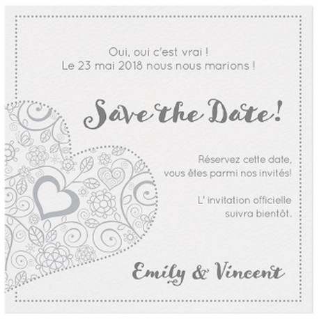 Carte lunch ou remerciements chic blanche coeurs gris-bleu BELARTO Love 726564