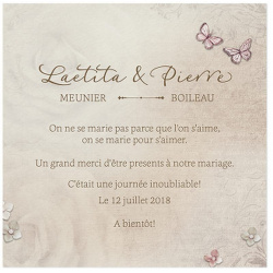 Carte lunch ou remerciements nature vintage papillons BELARTO Love 726546