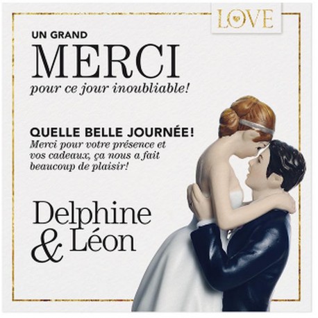 Carte lunch ou remerciements irisée blanche figurines mariés liseré or BELARTO Love 726510 Carte lunch ou remerciements irisée blanche figurines mariés liseré or BELARTO Love 726510
