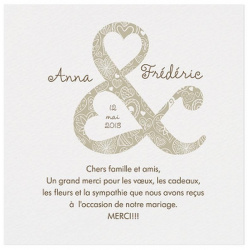 Carte lunch ou remerciements crème esperluette coeurs bronze BELARTO Love 726535