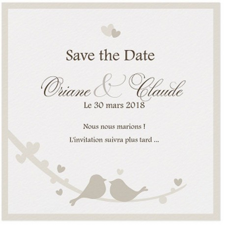 Carte lunch ou remerciements crème coeurs oiseaux BELARTO Love 726531