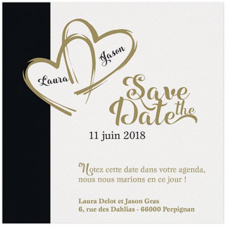 Carte lunch ou remerciements crème frise noires coeurs dorés - BELARTO Love 726562