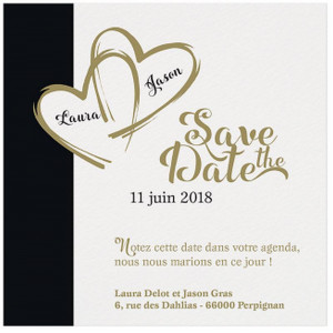 Carte lunch ou remerciements crème frise noires coeurs dorés - BELARTO Love 726562