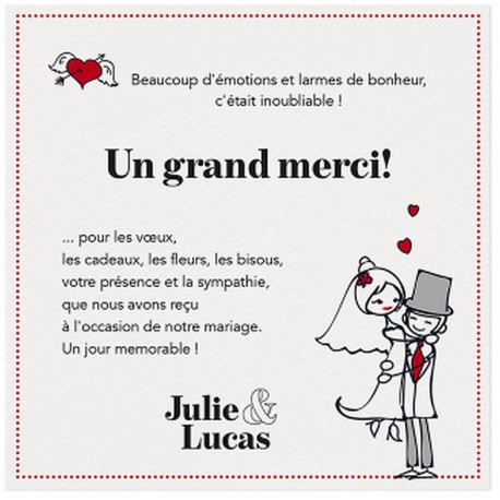 Carte Lunch Remerciements Dessin Maries Lisere Rouge Belarto Love