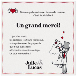 Carte lunch ou remerciements humoristique dessin mariés liseré rouge - BELARTO Love 726505