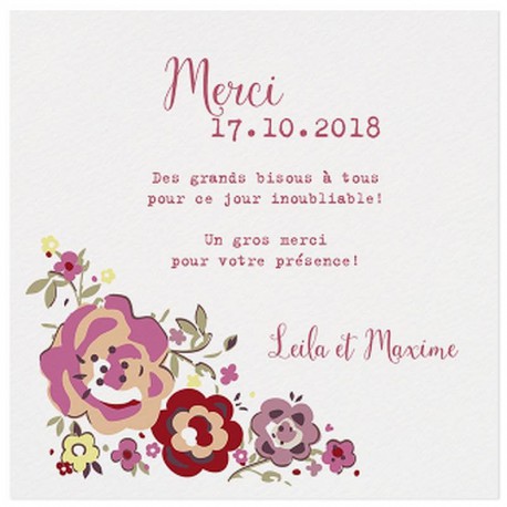 Carte lunch ou remerciements blanche fleurs roses - BELARTO Love 726539