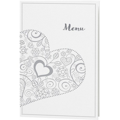 Menu mariage chic blanc coeurs gris - Belarto Love 726664