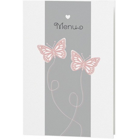 Menu mariage chic blanc gris papillons rose saumon - Belarto Love 726630