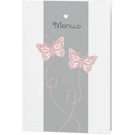 Menu mariage chic blanc gris papillons rose saumon - Belarto Love 726630 Menu mariage chic blanc gris papillons rose saumon - Belarto Love 726630