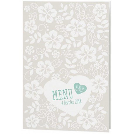 Menu mariage crème chic fleurs coeur - Belarto Love 726608 Menu mariage crème chic fleurs coeur - Belarto Love 726608