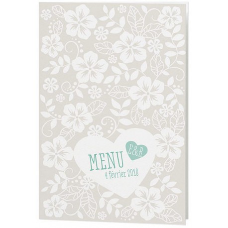 Menu mariage crème chic fleurs coeur - Belarto Love 726608