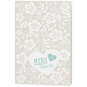 Menu mariage crème chic fleurs coeur - Belarto Love 726608