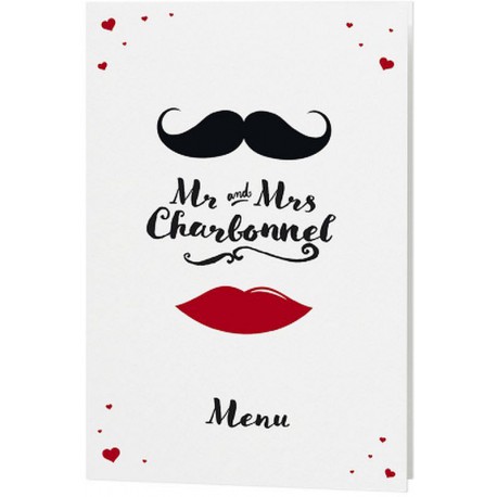 Menu mariage humoristique coeurs lèvres moustaches - Belarto Love 726611
