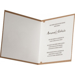 Intérieur du faire-part 726061 avec feuillet blanc inséré dans la couverture kraft et texte d'exemple d'invitation mariage