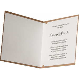 Intérieur du faire-part 726061 avec feuillet blanc inséré dans la couverture kraft et texte d'exemple d'invitation mariage