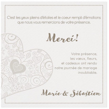 Carte lunch ou remerciements chic crème coeur gris taupe - BELARTO Romantic 726551