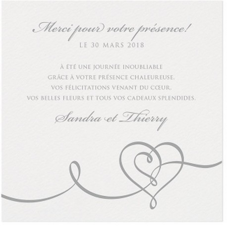 Carte lunch ou remerciements blanche irisée coeur stylisé gris - BELARTO Romantic 726556