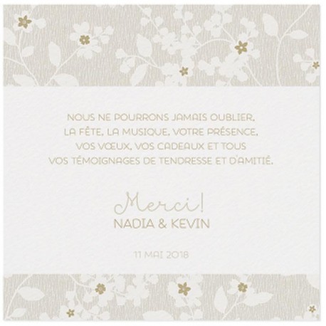 Carte lunch ou remerciements blanche nature liseré fleur crème et or - BELARTO Romantic 726532 Carte lunch ou remerciements blanche nature liseré fleur crème et or - BELARTO Romantic 726532