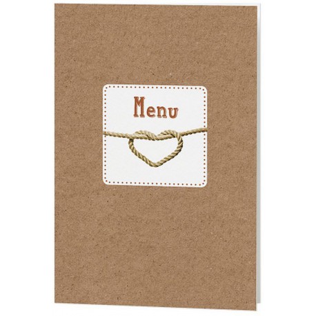 Menu mariage marron papier recyclé coeur corde - Belarto Romantic 726660 Menu mariage marron papier recyclé coeur corde - Belarto Romantic 726660