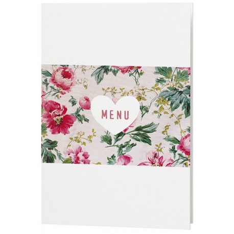 Menu mariage crème fleurs roses vintage coeur - Belarto Romantic 726640 Menu mariage crème fleurs roses vintage coeur - Belarto Romantic 726640