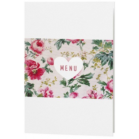 Menu mariage crème fleurs roses vintage coeur - Belarto Romantic 726640