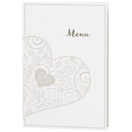 Menu mariage crème irisé coeur gris taupe - Belarto Romantic 726651