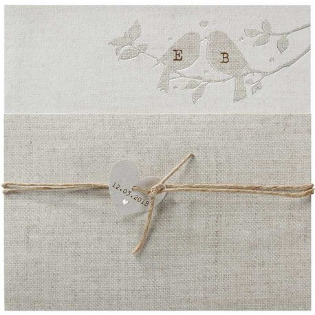 Faire part mariage nature romantique gris oiseaux argenture coeur BELARTO Romantic 726016