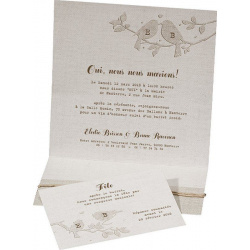 Faire part mariage nature romantique gris oiseaux argenture coeur BELARTO Romantic 726016