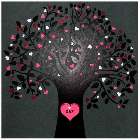 Faire part mariage original moderne fuchsia noir arbre BELARTO Romantic 726028