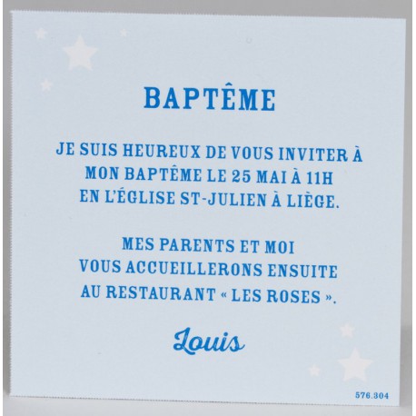 Carte remerciements naissance bleu ciel étoiles blanches Buromac Baby Folly 576.304