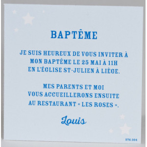 Carte remerciements naissance bleu ciel étoiles blanches Buromac Baby Folly 576.304