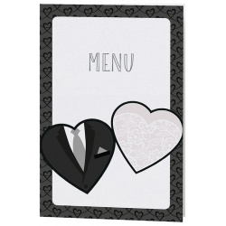 Menu mariage noir et blanc costume bustier coeur Belarto Bohémian Wedding 727606