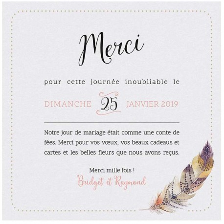 Carte lunch ou remerciements chic nature plume multicolore Belarto Bohemian Wedding 727505 Carte lunch ou remerciements chic nature plume multicolore Belarto Bohemian Wedding 727505