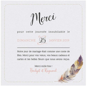 Carte lunch ou remerciements chic nature plume multicolore Belarto Bohemian Wedding 727505