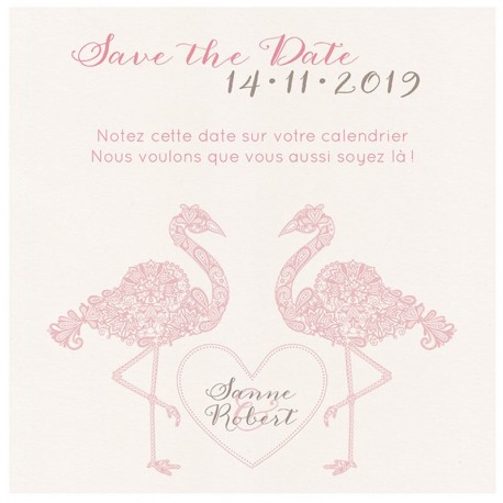 Carte lunch ou remerciements chic flamant rose ceur Belarto Bohemian Wedding 727537