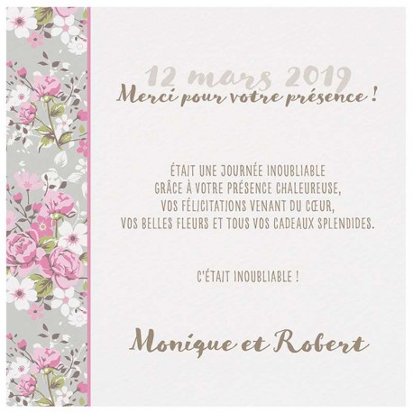 Carte lunch ou remerciements chic vintage fleurs roses Belarto Bohemian Wedding 727510