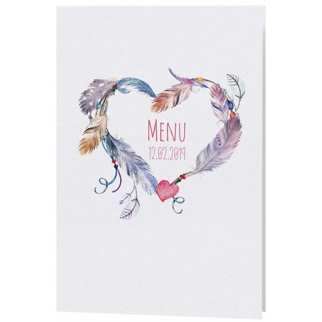 Menu Mariage bohème chic coeur plumes Belarto Bohemian Wedding 727604