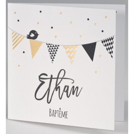 Faire-part naissance fête chic dorure fanions noirs BUROMAC Pirouette 2017 507.137 Faire-part naissance fête chic dorure fanions noirs BUROMAC Pirouette 2017 507.137