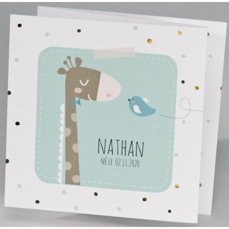 Faire-part naissance original blanc vert girafe oiseau BUROMAC Pirouette 2017 507.043 Faire-part naissance original blanc vert girafe oiseau BUROMAC Pirouette 2017 507.043