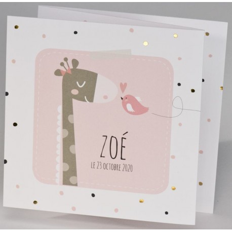 Faire-part naissance original blanc rose girafe oiseau BUROMAC Pirouette 2017 507.044 Faire-part naissance original blanc rose girafe oiseau BUROMAC Pirouette 2017 507.044