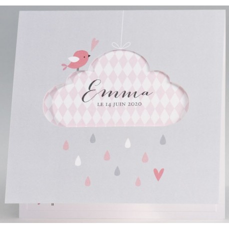 Faire-part naissance chic gris oiseau rose nuage BUROMAC Pirouette 2017 507.025 Faire-part naissance chic gris oiseau rose nuage BUROMAC Pirouette 2017 507.025