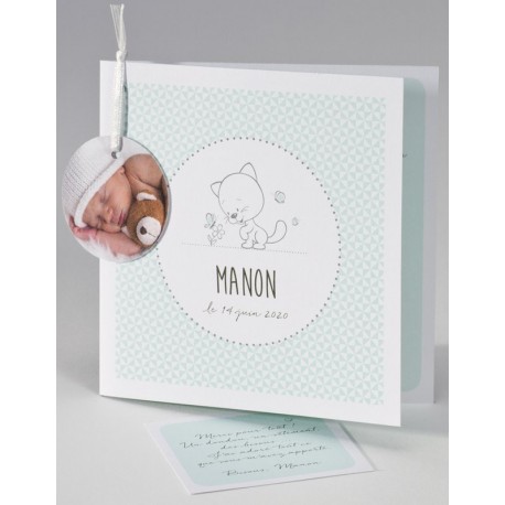 Faire-part naissance chic vert chaton photo BUROMAC Pirouette 2017 507.014 Faire-part naissance chic vert chaton photo BUROMAC Pirouette 2017 507.014
